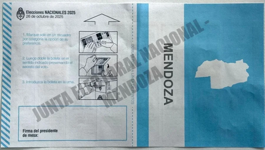 Mendoza aprobó la boleta celeste para elegir diputados Reverso de la boleta única de papel para las próximas elecciones.