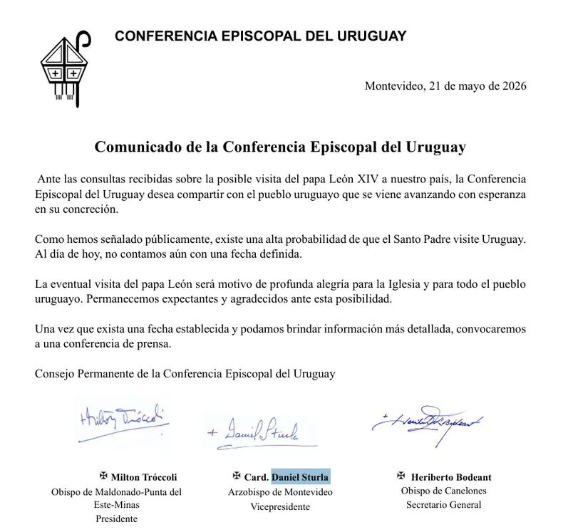 El comunicado oficial de la Conferencia Episcopal del Uruguay (CEU)