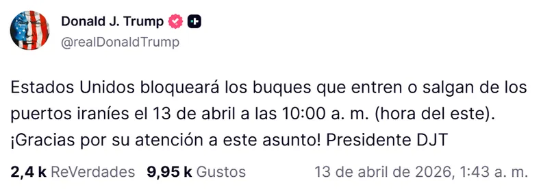 Donald Trump anunció el bloqueo a través de su red Truth Social Donald Trump anunció el bloqueo a través de su red Truth Social