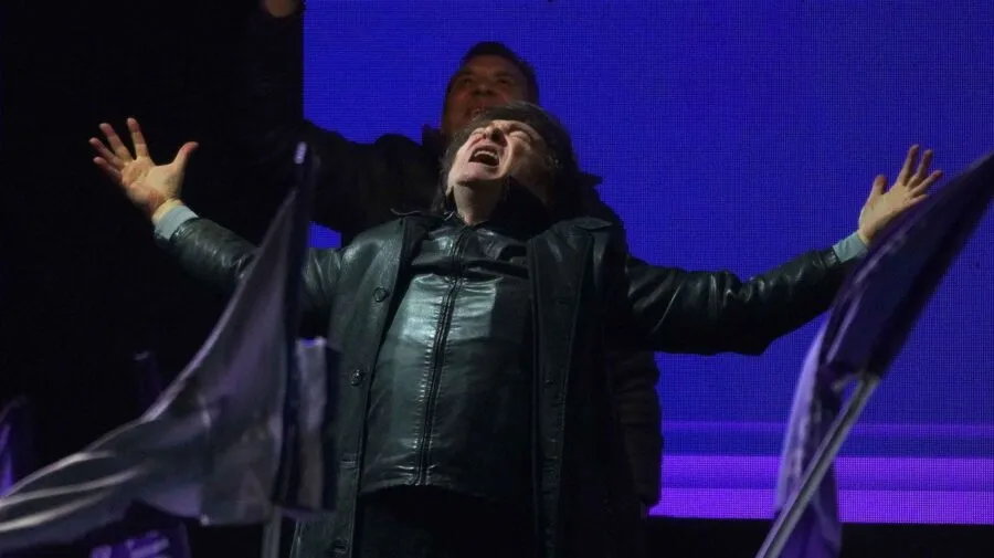 Javier Milei en el acto de cierre de campaña El acto estuvo atravesado por la polémica de los audios de Karina Milei.