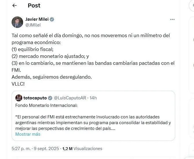 Milei ratificó la continuidad del programa económico con un posteo en la red X