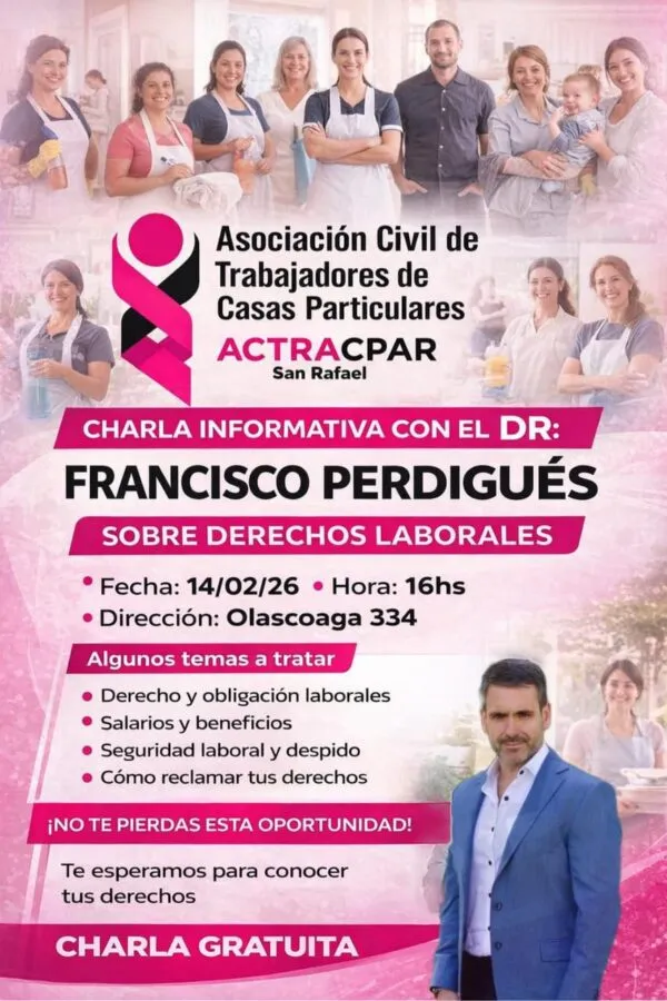 Charla abierta y gratuita sobre derechos y obligaciones laborales, a cargo del abogado Francisco Perdigues.