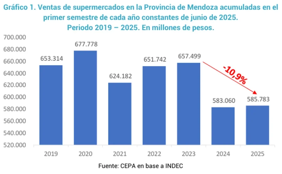 Ventas de supermercados: Mendoza supera apenas 2024 pero sigue muy por debajo de 2023 Ventas en caída: Mendoza supera apenas 2024 pero sigue muy por debajo de 2023