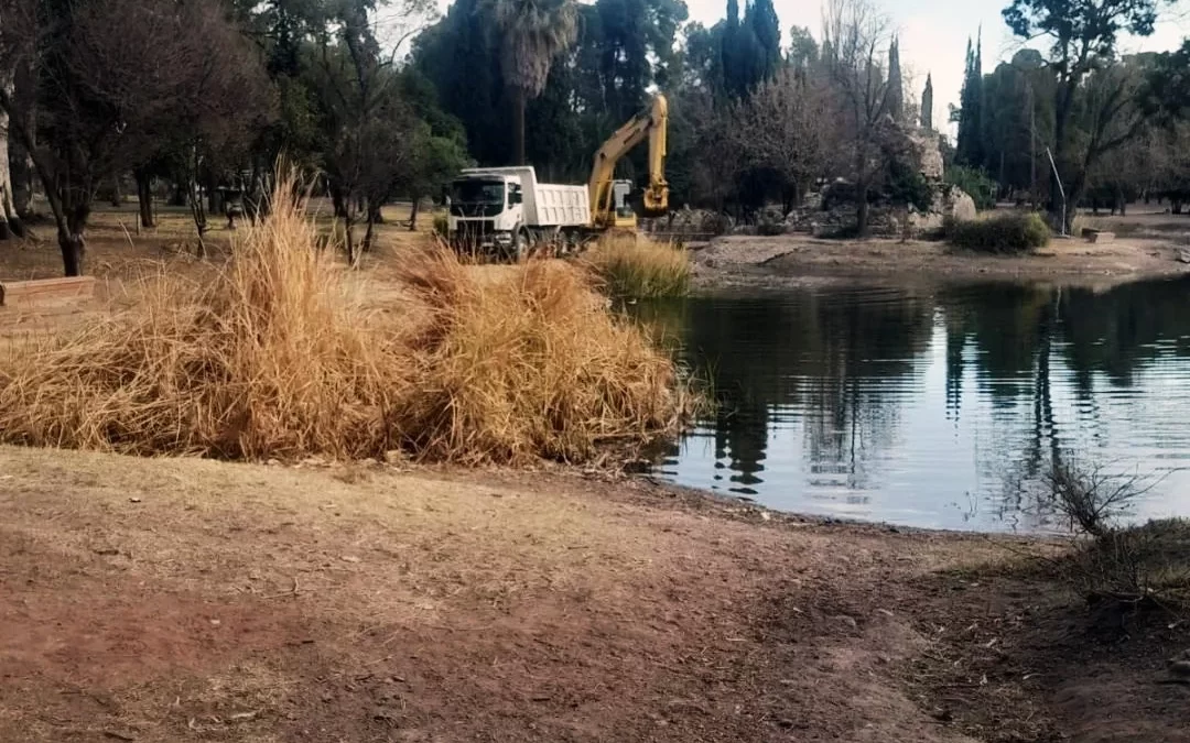 El Municipio realiza la limpieza de la laguna del Parque Mariano Moreno