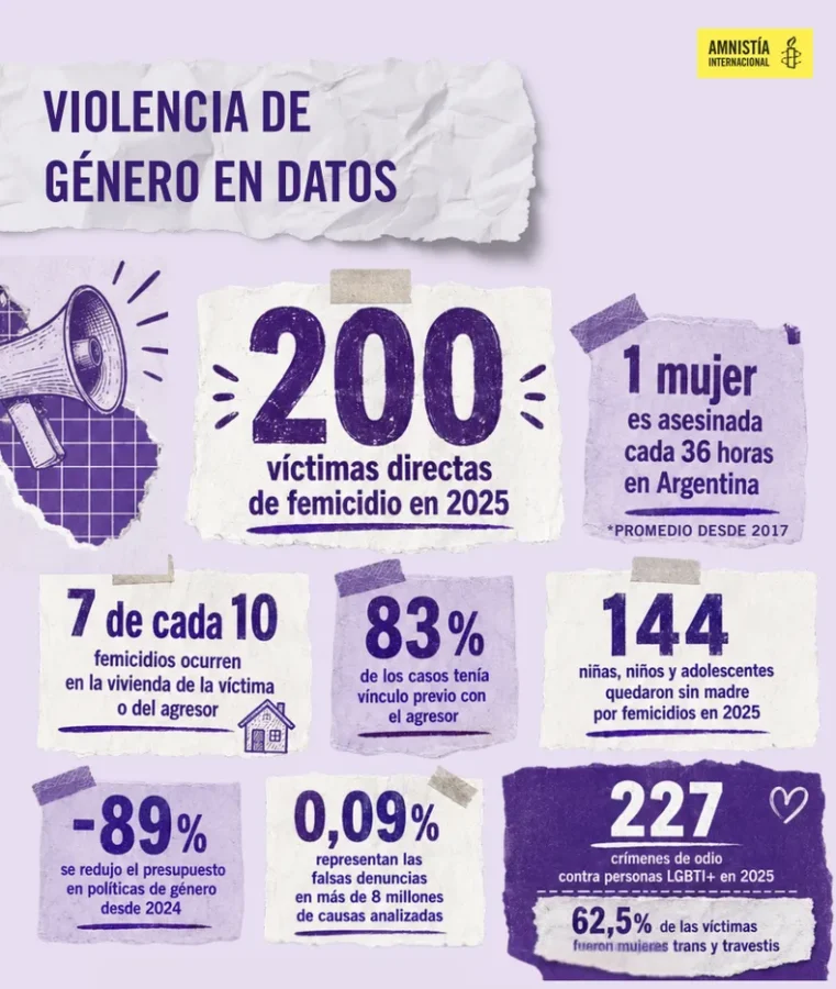 Según Amnistía Internacional, el presupuesto de género cayó un 89% desde 2024. Según Amnistía Internacional, el presupuesto de género cayó un 89% desde 2024.