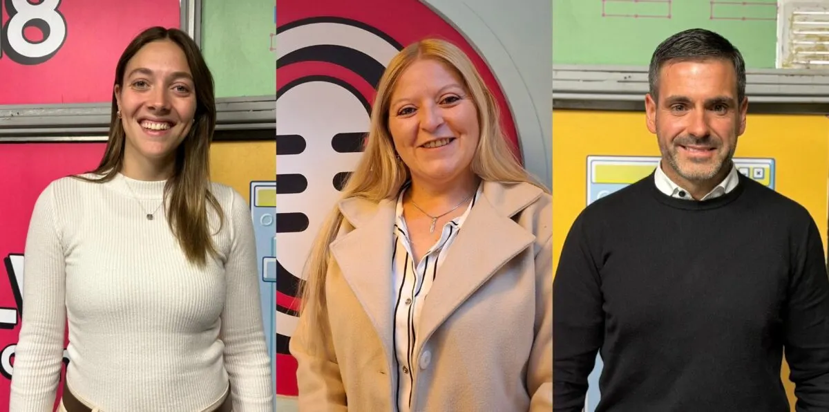 Los concejales electos María Sol Indiveri, María Anabel Lucero y Francisco Perdigués, durante su paso por los estudios de LV18, en la previa de la asunción de concejales en San Rafael.