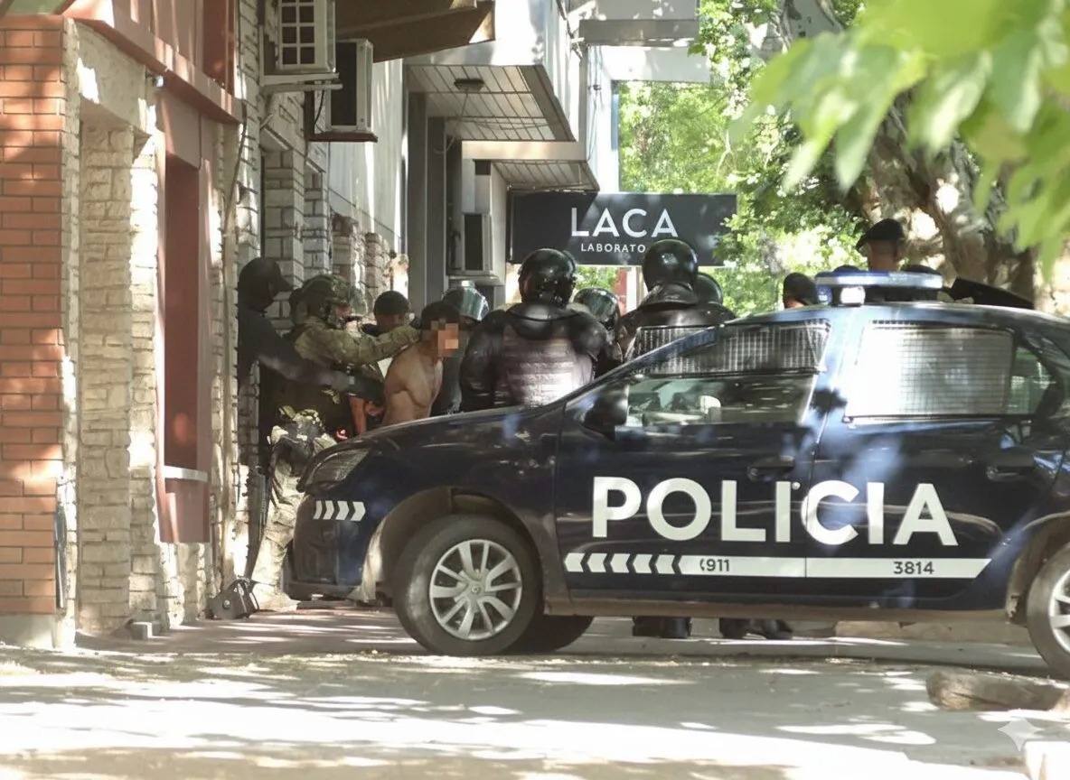 Despliegue policial en pleno centro de San Rafael durante el operativo de este miércoles.