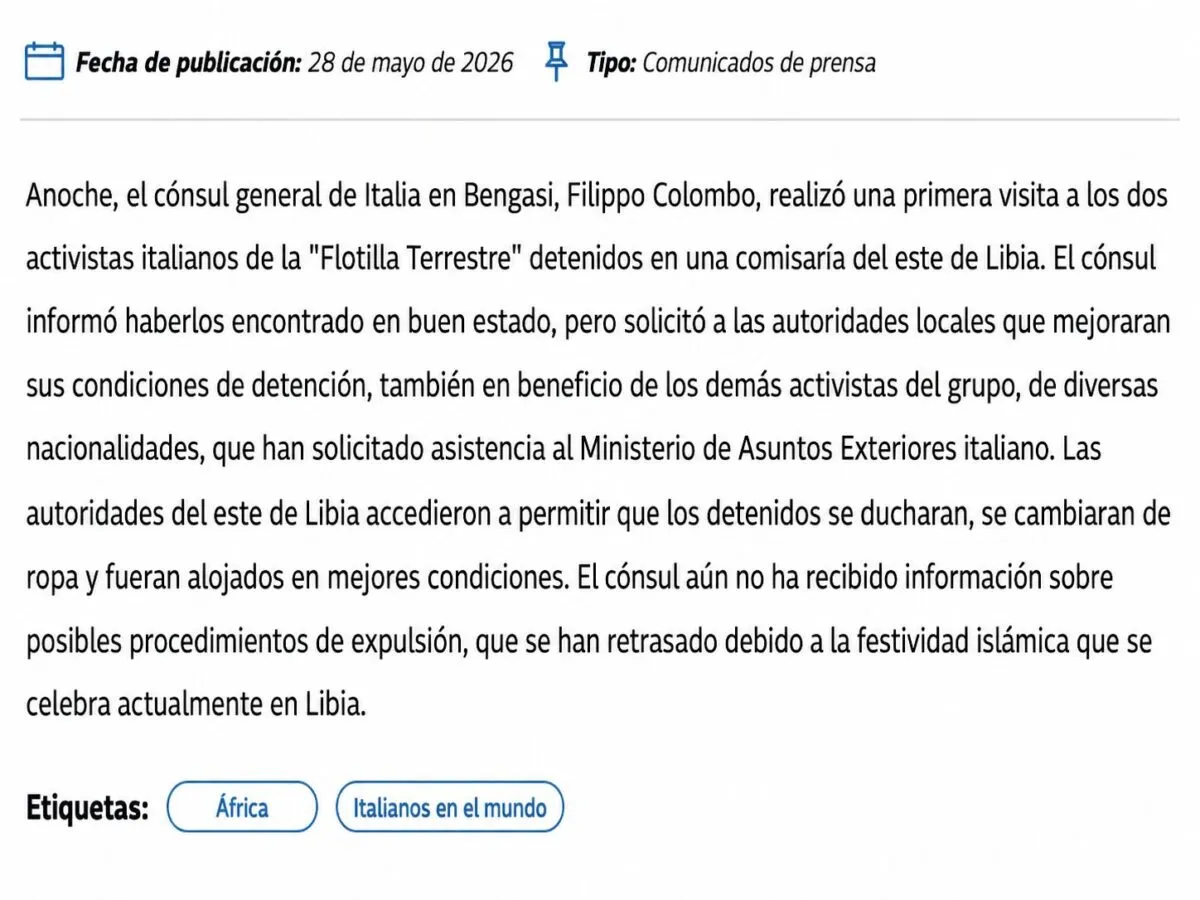 El cónsul italiano visitó a dos activistas detenidos en Libia.