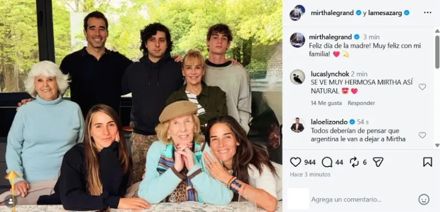 Mirtha Legrand compartió una tierna postal junto a sus seres queridos por el Día de la Madre.
