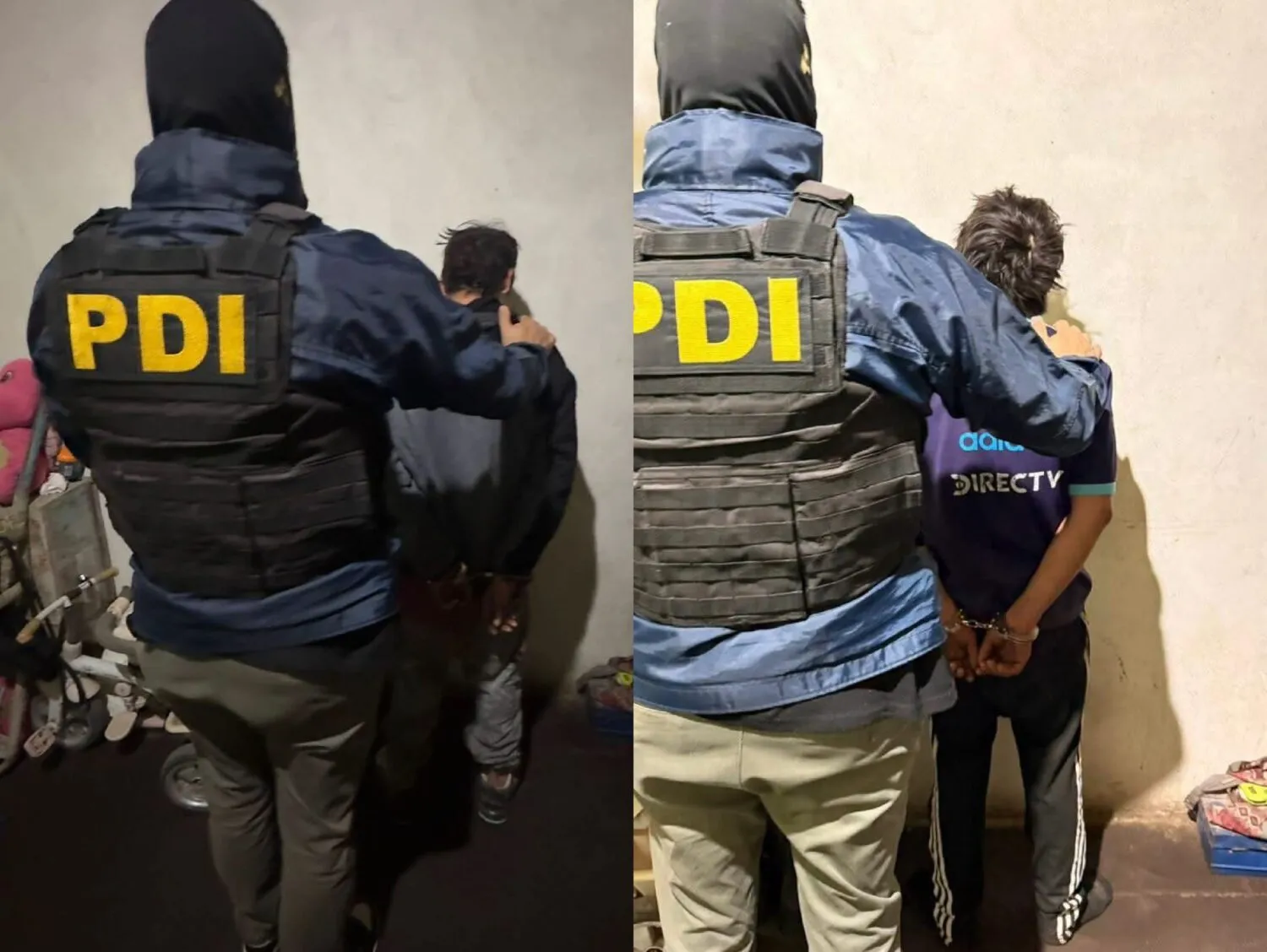 Los dos sospechosos de apellido Morales aprehendidos por la Policía tras ser hallados ocultos en una vivienda del callejón Campos.